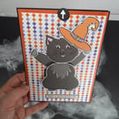 Interactive Halloween Black Cat Card. Moving Witch Cat. Handmade Pull Tab Card.