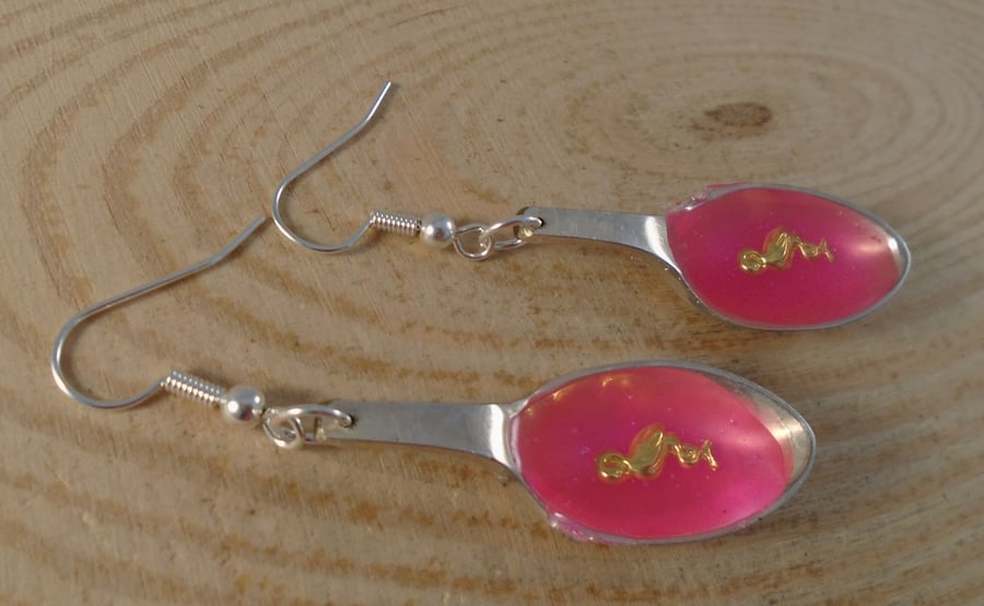 Upcycled Silver Plated Pink Flamingo Sugar Tong Spoon Drop Earrings SPE071928