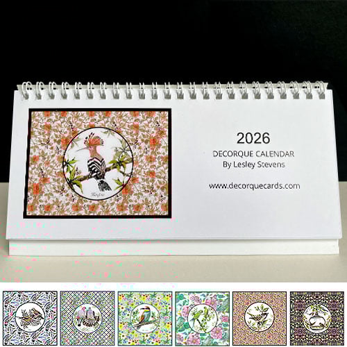 Desk Calendar - Birds in Pattern- unique hand -painted designs
