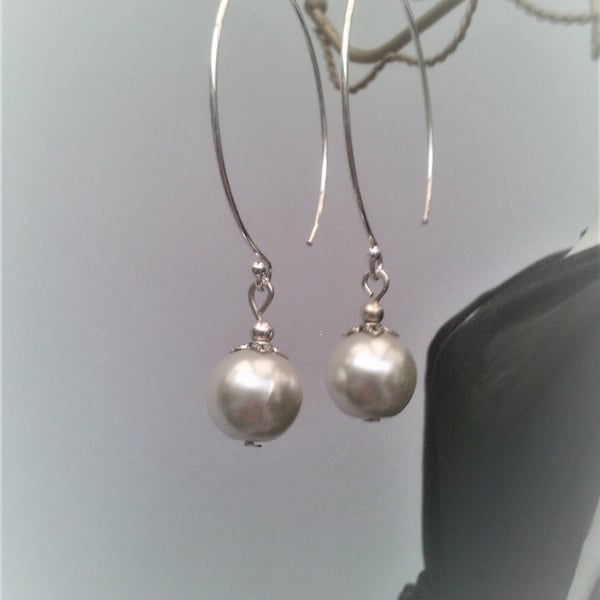 Ivory Glass Pearl Earrings Sterling Silver Hoops, Bridal Jewellery, Everyday