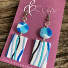 Blue Stripes Rectangular Hook Earring