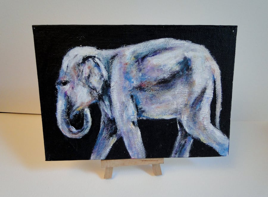 Elephant Walk Original Acrylic Painting on Canvas Board OOAK Animal Art 