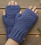 Hand Crochet Fingerless Gloves Blue Wrist Warmers Mittens Texting Winter Boho