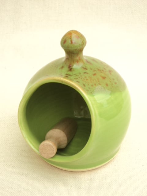Small Salt Pig, handthrown with vibrant Green glaze.