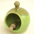 Small Salt Pig, handthrown with vibrant Green glaze.