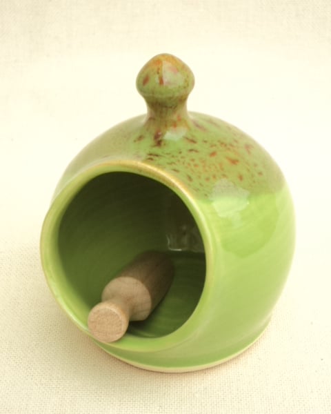 Small Salt Pig, handthrown with vibrant Green glaze.