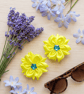 Neon Yellow Satin Flower Hair Bobbles – Handmade Ribbon Hair Ties for Girls - Image 1