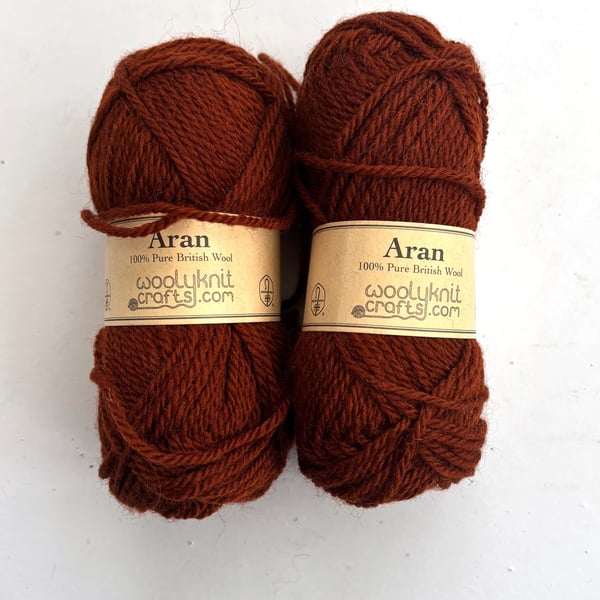Woolyknit Aran British Wool 2 x 50 gram balls in Brown