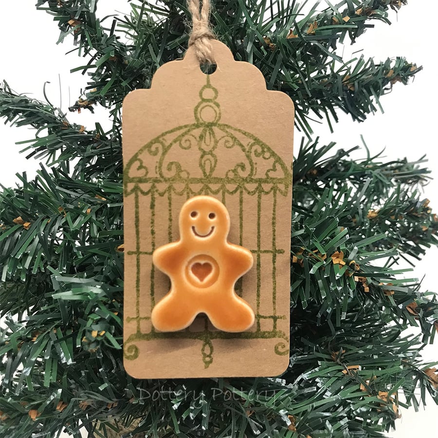 Cute ceramic gingerbread man magnet decoration or gift tag