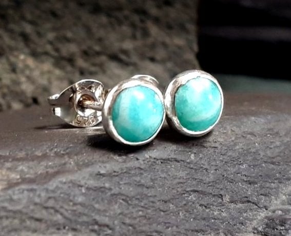 HANDMADE Recycled Sterling Silver Stud Earrings Amazonite 5 mm