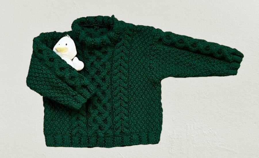 Age 1 - Years, Bottle green, Cable Pattern Jumper - Chest 51cms (20")