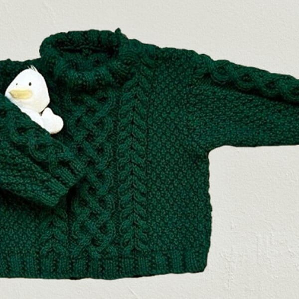 Age 1 - Years, Bottle green, Cable Pattern Jumper - Chest 51cms (20")