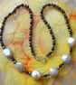 Pearl necklace with garnets - Freshwater pearls and gemstones - Silver Hooks - Image 2