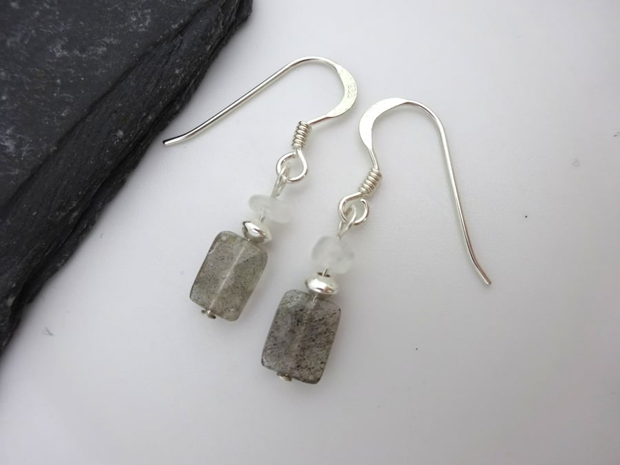 Labradorite and moonstone gemstone earrings