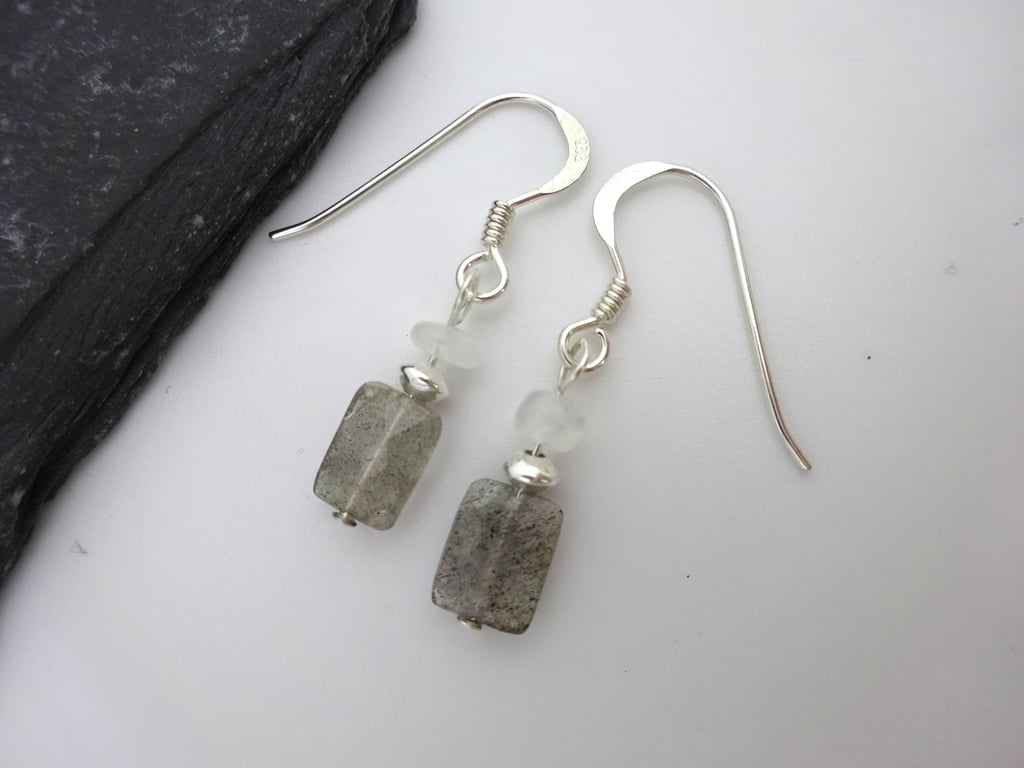 Labradorite and moonstone gemstone earrings
