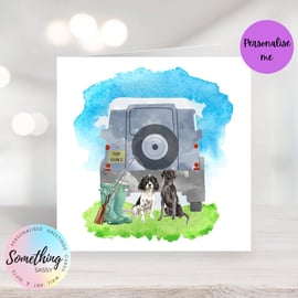 Land Rover Hunting Card - Personalised, Dogs can be swapped for other breeds