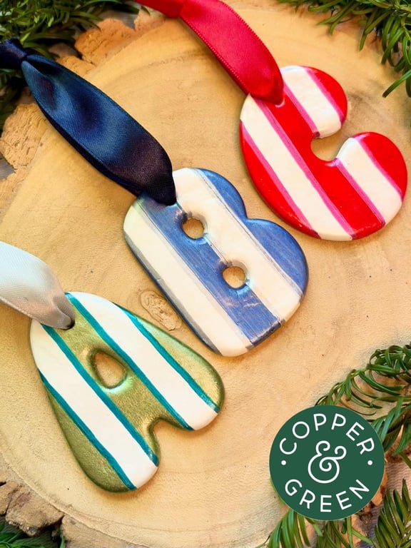 Bubble Letter Christmas Decoration - Handmade Clay Initial Bauble