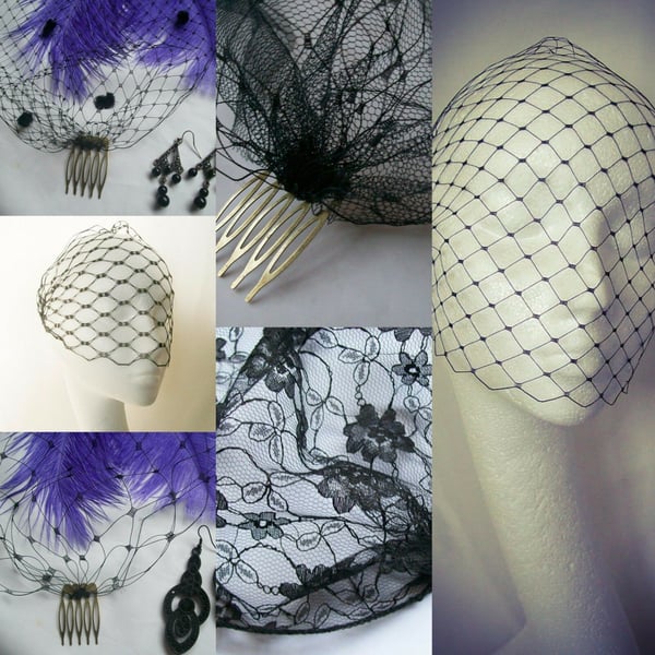 Black Russian Net Birdcage Bandeau Halloween Wedding Veil Bride Costume Birdcage Veil / Russian Veil / Elegant Couture and Classical  main image 2