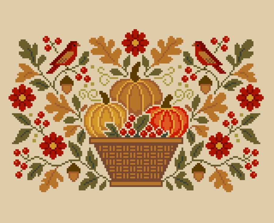 316 - Autumn Harvest Pumpkins Sampler Cross Stitch Pattern (PDF Counted Chart)