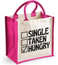 Single Taken Hungry Midi Jute Shopper Canvas Lunch Bag Funny Food Lover Present  - Image 2