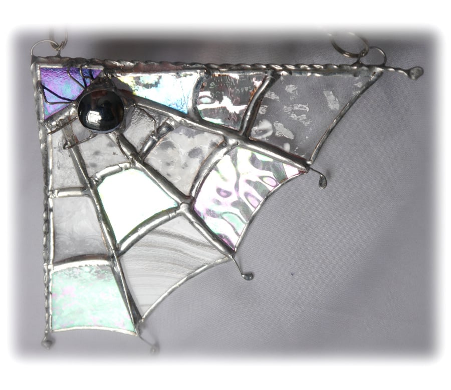 Spider Web Stained Glass Suncatcher Black Spider Halloween