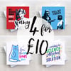 Any 4 Funny Alternative Greetings cards for Ten pounds mix and match set