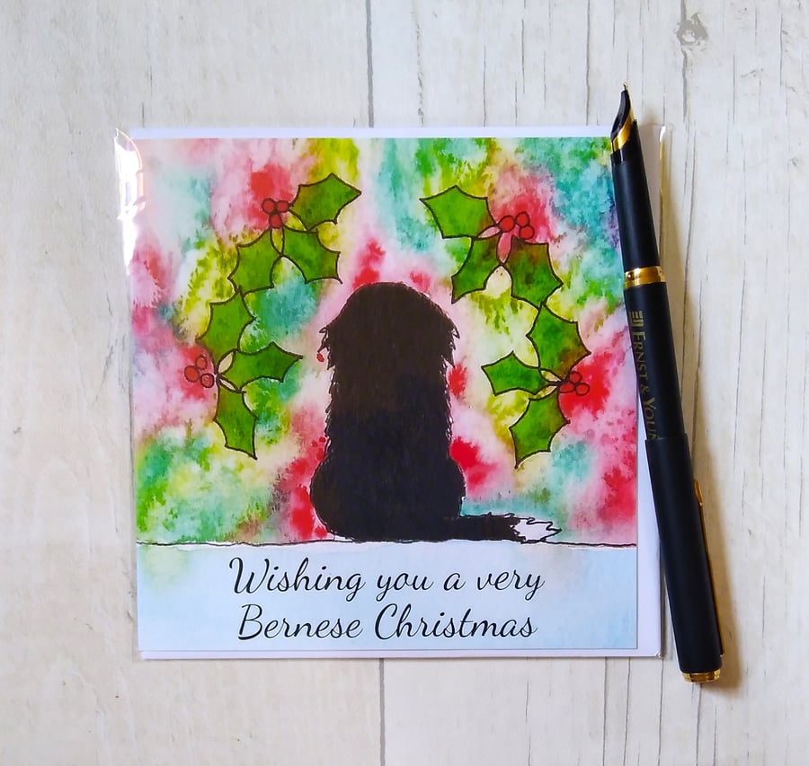 Bernese Mountain Dog Christmas card (printed card).Christmas card. Bernese card.