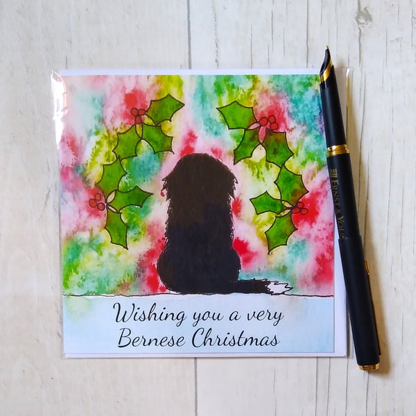 Bernese Mountain Dog Christmas card (printed card).Christmas card. Bernese card.