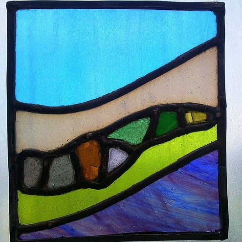 Tiny sea glass rock pool, stained glass panel - Folksy