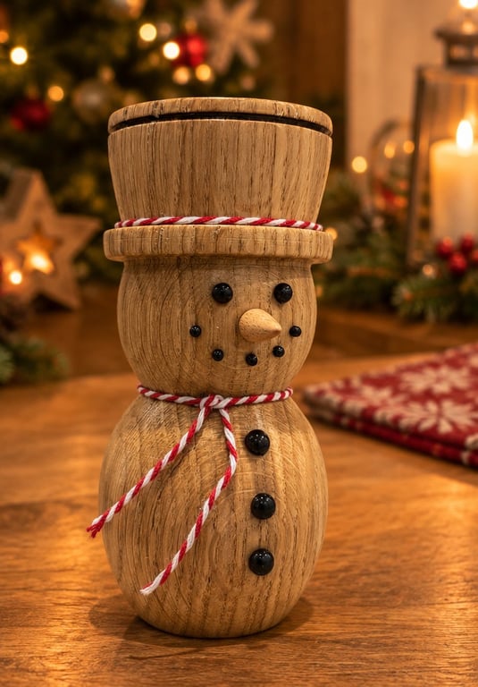Handmade Solid Oak Wooden Snowman, Christmas Decoration, Wood Turned Christmas 