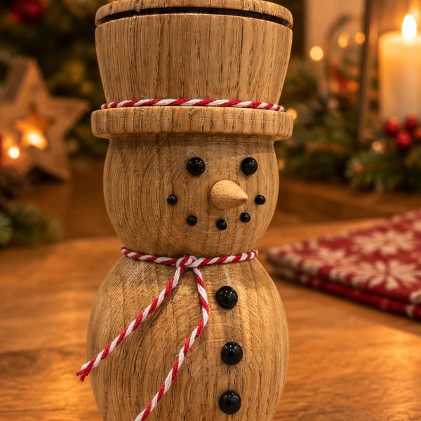 Handmade Solid Oak Wooden Snowman, Christmas Decoration, Wood Turned Christmas 