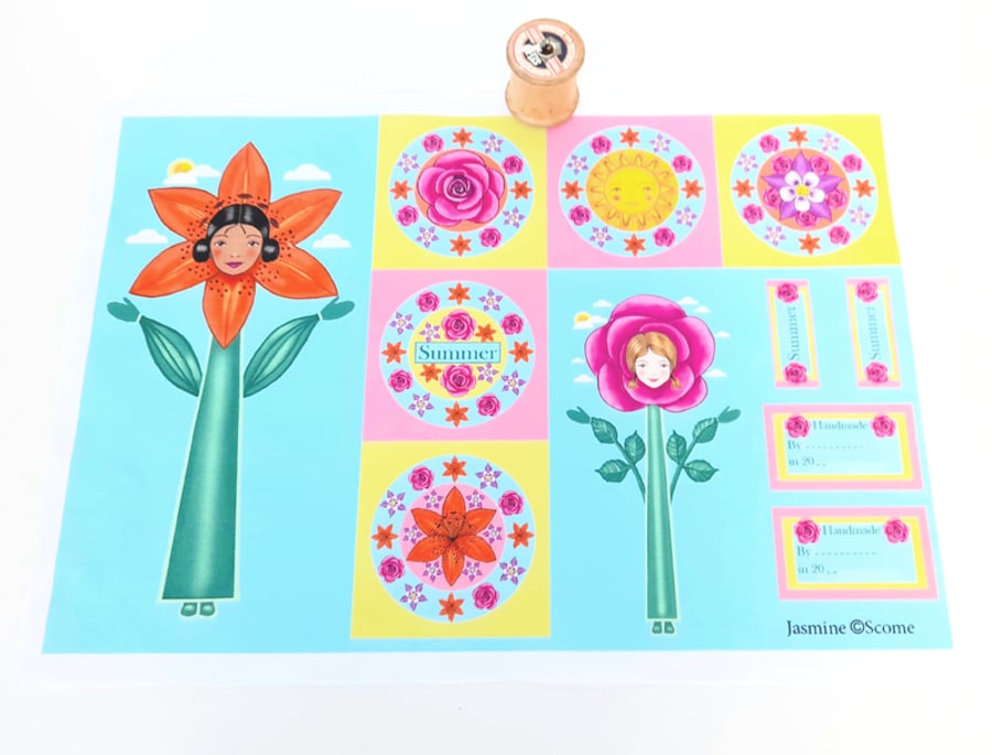 Floral Art Craft Fabric Panel, Tigerlily Flower Girl, Cut and Sew Doll