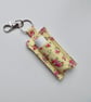 Key ring lip balm holder in yellow and pink floral fabric keyring 