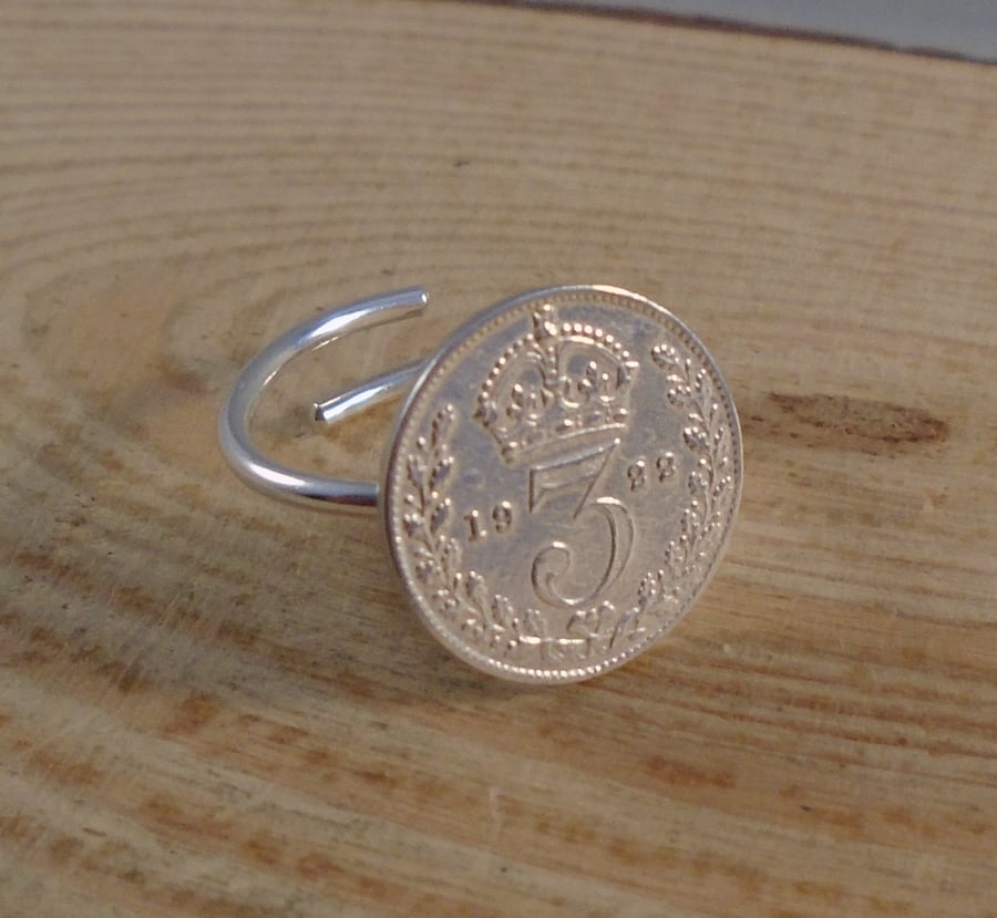 Upcycled Sterling Silver Threepence Adjustable Ring