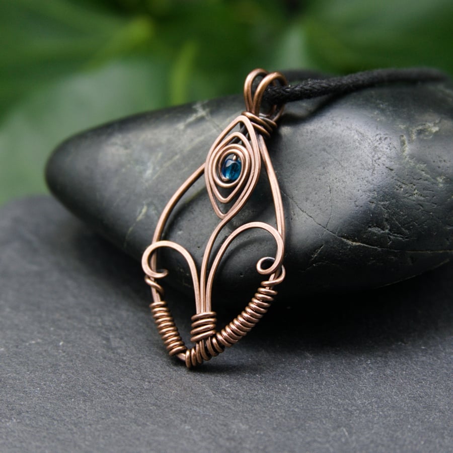 Copper Wire Flower Pendant - Capri Blue