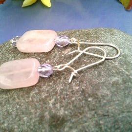 Pink Rose Quartz & Lilac Dangle Earrings, Taurus & Libra birthstone