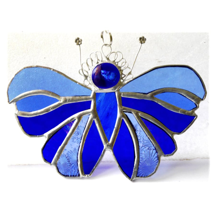 Blue Butterfly Suncatcher Stained Glass Handmade 095