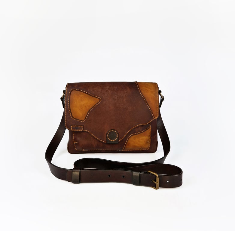 Leather Messenger Bag, Cross-body Satchel, Brown Shoulder Mailbag, Handmade Gift