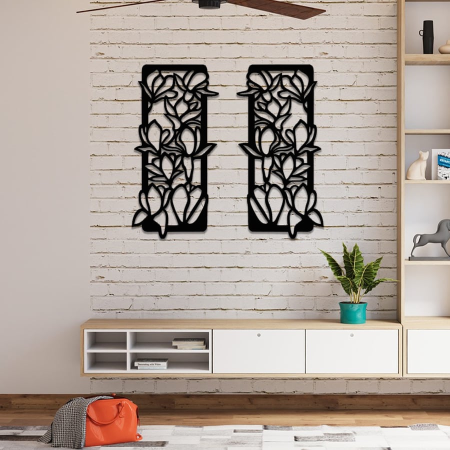 Laser Cut Wooden Flowers Art, Set of 2, Nature Decor, Gift for Nature Lover