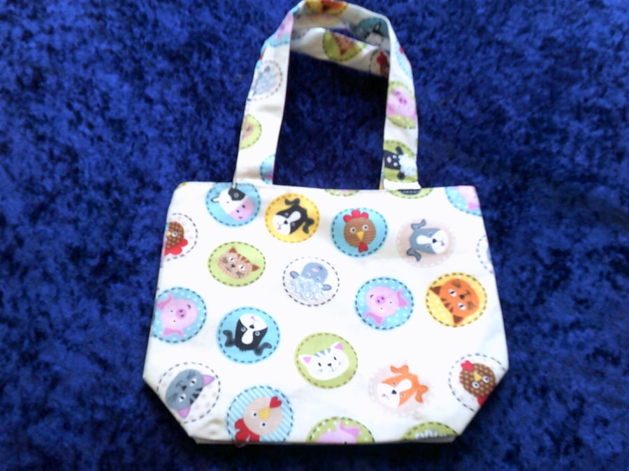 Animals in Circles Childs Fabric Bag