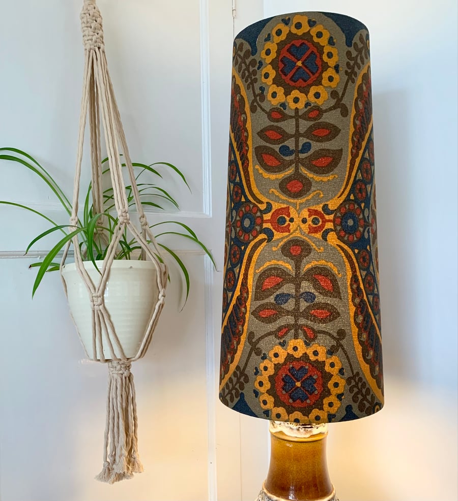 Dark Spice Orange PAGEANT Heals Barkcloth Vintage Fabric Lampshade option 