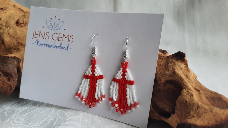 St Georges Style Flag Beadwork Tassel Earrings (3)