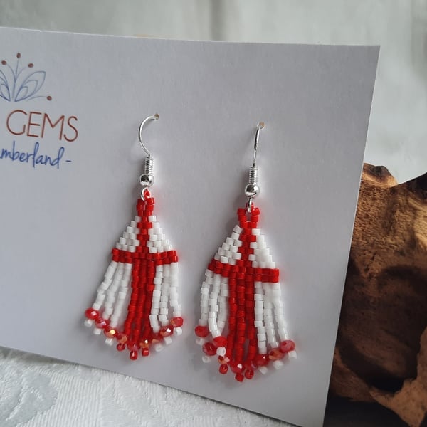 St Georges Style Flag Beadwork Tassel Earrings (3)