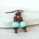 Pale turquoise jade and copper earrings