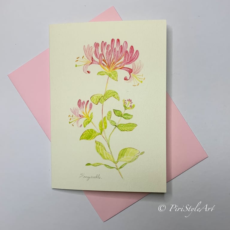 Honeysuckle Botanical Greeting Card – Pinks & Greens Collection
