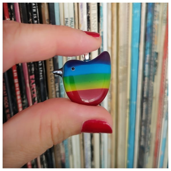 rainbow glass bird pendant with red belly