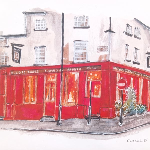 The Grapes pub Roscoe street Liverpool watercolour print A5