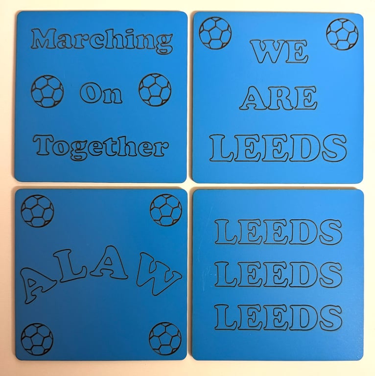 Leeds United set of 4 wooden etched coasters