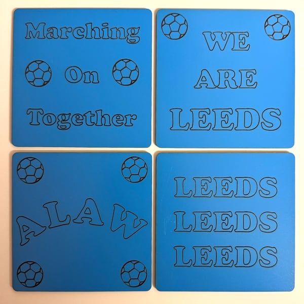 Leeds United set of 4 wooden etched coasters