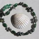 Green Nephrite Jade & Kambamba Jasper Gemstone Chunky Statement Necklace